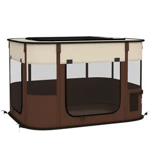 Buy Foldable Dog Pen with Storage Bag for Indoor/Outdoor Use, Portable Pet playpen, with Ground Stakes - Brown