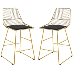 Buy Set of 2 Bar stools Modern Counter Height Wire Metal Bar chairs for Kitchen, Bar Counter, Gold
