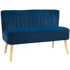 Buy Modern Velvet Double Seat Sofa w/ Wood Frame Foam Padding High Back Soft Comfortable Compact Couch Blue