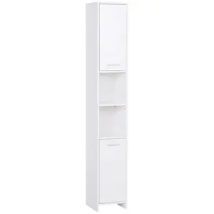 Buy Bathroom Floor Storage Cabinet Slim Tallboy w/ Door Cupboard & Shelves For Living Room, Bedroom, Hallway White