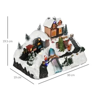 Buy Animated Christmas Village Scene, Battery-Operated Musical Holiday Decoration with LED Light, Fibre Optic River, Moving Train for Tabletop