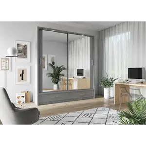 Buy Arti 5A - 2 Sliding Door Wardrobe with 2 Mirrors 200cm, Colour: Grey Matt