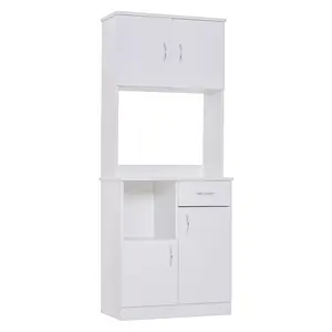 Buy Tall Kitchen Cupboard, Kitchen Cabinet with Doors, Shelves, Drawer and Open Countertop, Storage Cabinet for Living Room, Dining Room, White