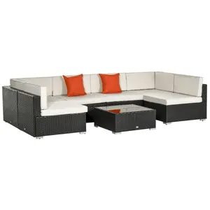 Buy Outsunny 7 PC Garden Rattan Furniture Set Outdoor Sectional Wicker Weave Sofa Seat Coffee Table w/ Cushion and Pillow Buckle Structure Dark Coffee