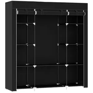 Buy Portable Wardrobe, Foldable Fabric Wardrobe, 150 x 43 x 162.5cm, Clothes Storage Organiser with Hanging Rail, Shelves, Fabric Cover for Bedroom, Black