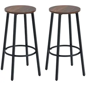 Buy Bar Stools, Set of 2 Kitchen Breakfast Stools with Sturdy Steel Frame, Industrial Tall Bar Chairs, 65cm High Seat, Rustic Brown