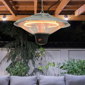 Buy 1500W Patio Heater Outdoor Ceiling Mounted Aluminium Halogen Electric Hanging Heating Light with Remote Control and 3 Heat Settings, Silver