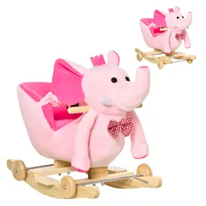 Buy 2 In 1 Plush Baby Ride on Rocking Horse Elephant Rocker with Wheels Wooden Toy for Kids 32 Songs for 18+ Months (Pink)