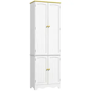 Buy Freestanding 4-Door Kitchen Cupboard, Storage Cabinet Organizer with 4 Shelves, White