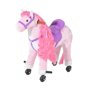 Buy Plush Walking Horse Ride On Toy with Wheels and Realistic Sounds Rocking Horse for Girls Boys 3+ Years Old, 50cm Tall, Pink