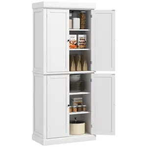 Buy Freestanding Kitchen Cupboard with 4 Doors, Storage Cabinet with 6-Tier Shelving and 4 Adjustable Shelves, White