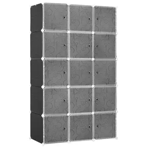 Buy Portable Wardrobe for Bedroom, 15 Cube Closet with Hanging Rail, Modular Storage Cabinet, Plastic Armoire for Space Saving, White and Black