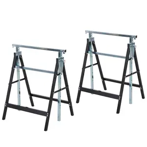 Buy Set of 2 Adjustable Telescopic Builders Trestle, DIY Steel Work Bench Carpenter, Folding Saw Horse Tools Black