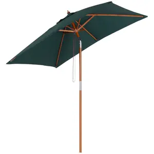 Buy 2m x 1.5m Garden Parasol Umbrella with Tilting Sunshade Canopy, Outdoor Market Table Umbrella with Wood and Bamboo Frame, Green