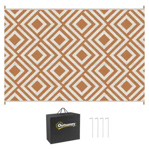 Buy Reversible Outdoor Rug, Plastic Straw Mat w/ Carry Bag Ground Stakes for Garden RV Picnic Beach Camping 182x274cm Brown