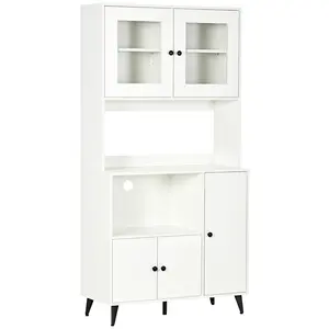 Buy Freestanding Kitchen Cupboard, Modern Kitchen Storage Cabinet with Doors and Adjustable Shelves, 180cm, White
