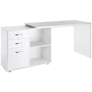 Buy L Shaped Computer Desk, Reversible Home Office Desk with Drawers, File Cabinet and Storage Shelves, Study Table, 117 x 83.5 x 76cm, White
