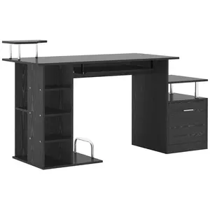 Buy Computer Desk PC Workstation with Drawer Shelves CPU Storage Rack Home Office Furniture 152 x 60 x 88cm (BLACK)
