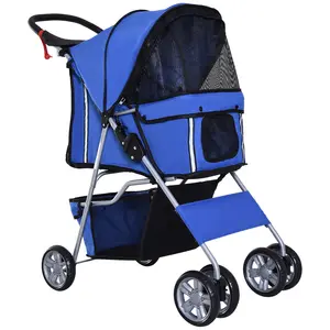 Buy Pet Stroller for Small Miniature Dogs Cats Foldable Travel Carriage with Wheels Zipper Entry Cup Holder Storage Basket Blue