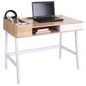 Buy Computer Desk, Writing Desk, Study Workstation with Drawer, Storage Compartments, Cable Management, Laptop Table, Metal Frame, 100 x 55 x 81.5cm, Oak and White
