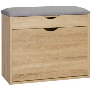 Buy Shoe Bench with Cushion for 4 Pair of Shoes, Storage Bench with Padded Seat, Flip-up Cabinet and Hidden Space for Entryway, Natural
