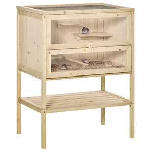 Buy Wooden Hamster Cage with Storage Shelf, Small Animal Exercise Play House with Openable Top, for Hamsters, Gerbils, 60 x 40 x 80 cm - Natural