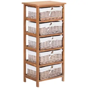 Buy 5 Drawer Dresser Wicker Basket Storage Shelf Unit Wooden Frame Home Organisation Cabinet Bedroom Office Furniture Natural Finish