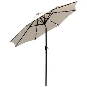 Buy 2.7m Patio Garden Umbrella Outdoor Parasol with Tilt Crank and 24 LEDs Lights (Cream)