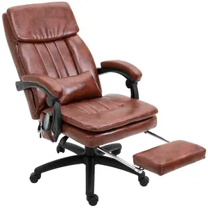 Buy PU Leather Office Chair with 7 Point Vibrating Massage, Computer Desk Chair with Footrest, Adjustable Height, Reclining Back, Brown