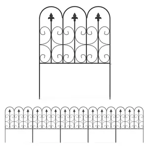 Buy Decorative Garden Fencing, 5PCs Outdoor Picket Fence Panels, Rustproof Metal Wire Landscape Flower Bed Border Edging Animal Barrier, Black