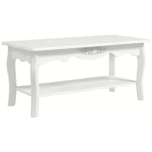 Buy White Coffee Table Wood Cocktail Tea Centre Table with Storage Shelf for Living Room Reception Room, 94L x 44W x 42H cm