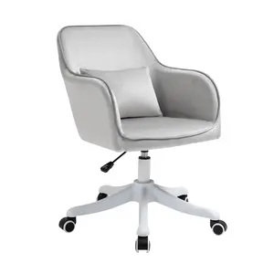 Buy Velvet Office Chair, Desk Chair, Makeup Vanity Chair with Massage Lumbar Pillow and Rolling Wheels for Bedroom and Home, Grey