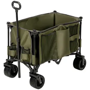 Buy Folding Garden Trolley, Cargo Traile on Wheels, Collapsible Camping Trolley, Outdoor Utility Wagon with Steel Frame and Oxford Fabric, Green