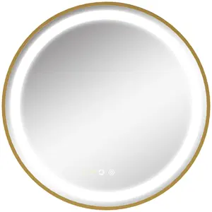 Buy Round LED Bathroom Mirror, Dimmable Lighted Wall Mount Mirror with 3 Colours, Time Display, Memory Function, Hardwired