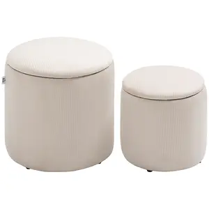 Buy Modern Fabric Storage Ottoman with Removable Lid, Dressing Table Stool, Footstool, Set of 2, Cream White