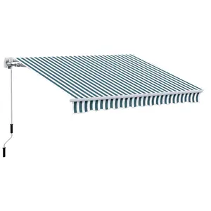 Buy Manual Retractable Awning, size (4m x3m)-Green/White Stripes