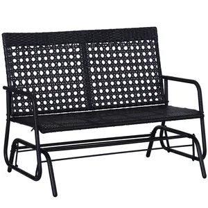 Buy 2 Seater PE Rattan Glider Bench, Outdoor Loveseat Chair with Steel Frame, Porch Rocking Glider for 2 Person with Armchair, High Back, Black