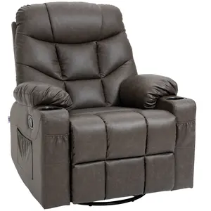 Buy Manual Reclining Chair, Recliner Armchair with Faux Leather, Footrest, Cup Holders, 86x93x102cm, Brown