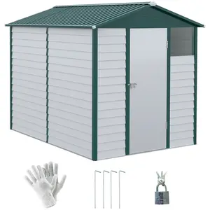 Buy 9x 6FT Metal Outdoor Garden Shed, Galvanised Tool Storage Shed w/ Sloped Roof, Lockable Door for Patio Lawn, Green