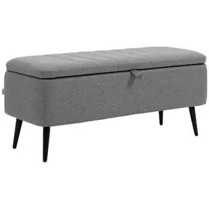Buy Storage Ottoman with Flip Top, Rectangular Upholstered Bench, Linen Fabric Footstool with Steel Legs for Living Room, Bedroom, Grey