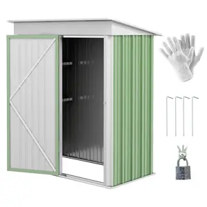 Buy Metal Garden Shed, Outdoor Lean-to Shed for Tool Motor Bike, with Adjustable Shelf, Lock, Gloves, 5'x3'x6', Green
