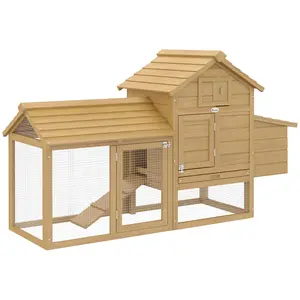 Buy Small Chicken Coop with Run Hen House Poultry Coops Cages Nesting Box Wood 150.5 x 54 x 87cm