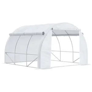 Buy 3 x 3 x 2 m Polytunnel Greenhouse with Roll-up Side Walls, Walk-in Grow House Tent with Steel Frame, Reinforced Cover, Zipped Door and 6 Mesh Windows for Garden, White
