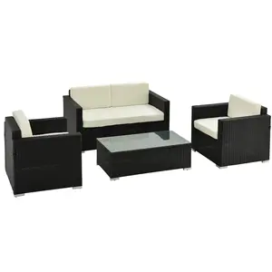 Buy 4-Seater Rattan Sofa Set Garden Rattan Furniture Wicker Steel Chair Seat Furniture Patio Rattan Garden Sofa Black