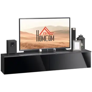 Buy 160cm High Gloss Floating TV Unit Stand for TVs up to 70", Wall Mounted TV Cabinet with Storage Cupboards, Grey and Black