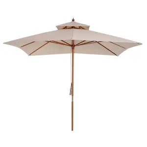 Buy 3 x 3 metre Patio Parasol Garden Umbrellas Sunshade Outdoor Wooden Parasol Canopy Double Tier, Beige, BASE NOT INCLUDED