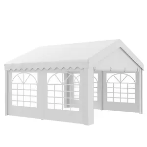 Buy 4m x 4m Marquee Party Tent Wedding Canopy, Pop Up Gazebo with Sidewalls, Doors, Windows, Galvanised Garden Gazebo for Parties Events, White