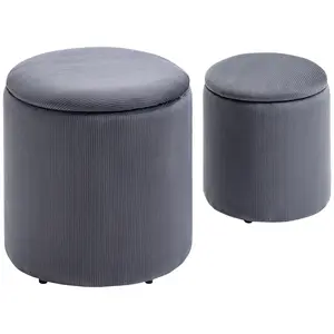 Buy Modern Fabric Storage Ottoman with Removable Lid, Dressing Table Stool, Footstool, Set of 2, Grey