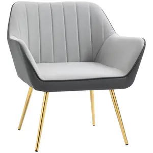 Buy Velvet Armchairs, Upholstered Accent Chairs with Golden Steel Legs, Modern Vanity Chairs for Living Room and Bedroom, Light Grey