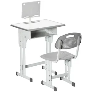 Buy Kids Adjustable Desk and Chair Set, Book Stand, Pen Slot - Grey
